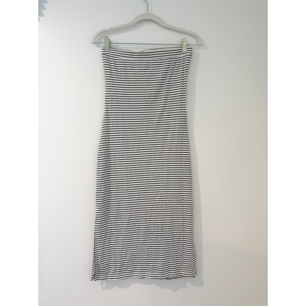 RVCA Steady Black and White Striped Ribbed Stretch Strapless Midi Dress Size S